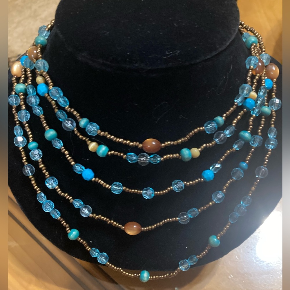 Turquoise and brown beaded necklace